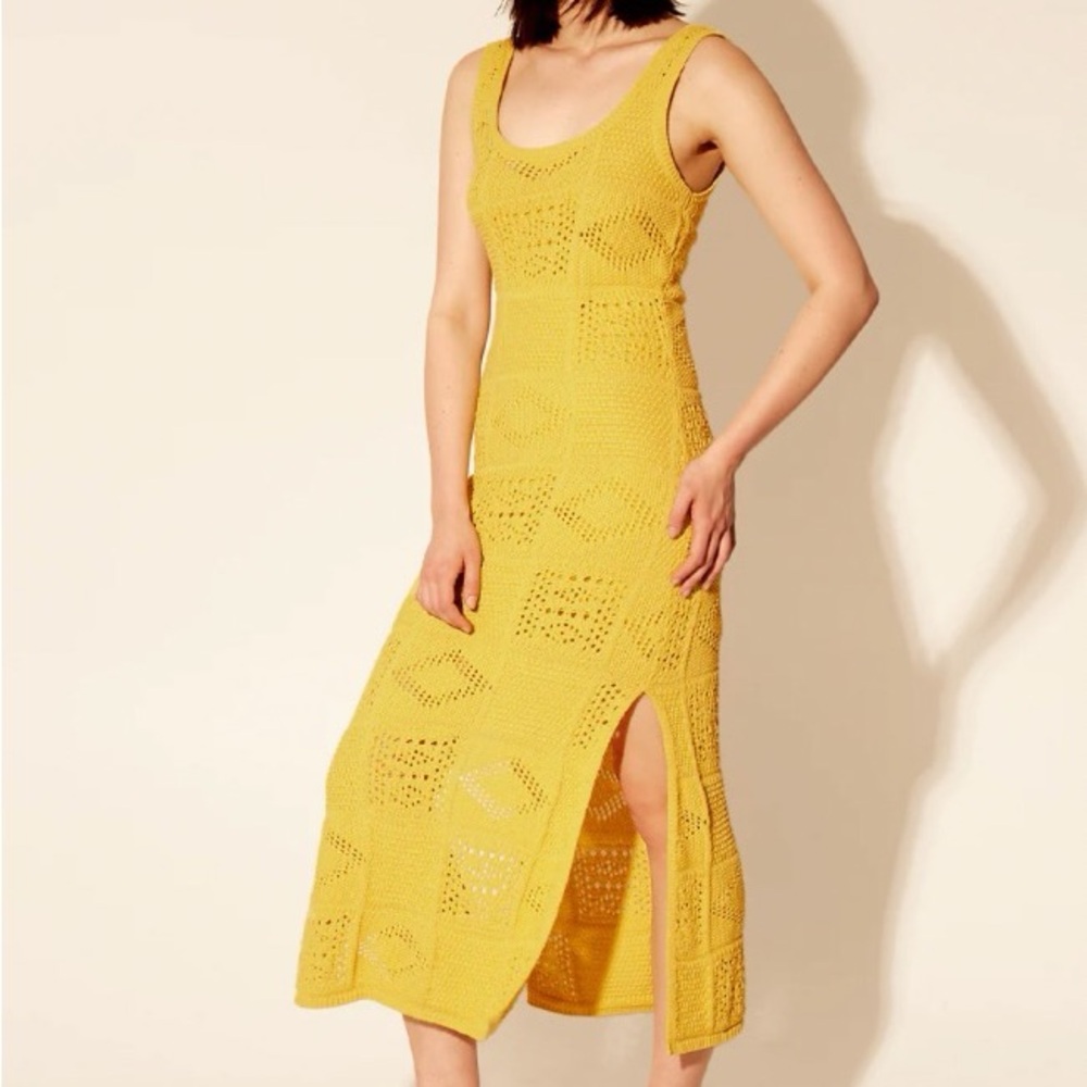 Kivari Mustard Crochet Maxi Dress
